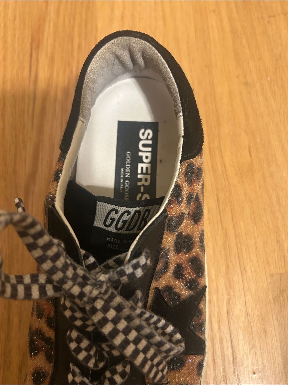 Golden Goose Leopard & Black Low-Top Sneakers with Checkerboard Laces - Picture 2 of 7